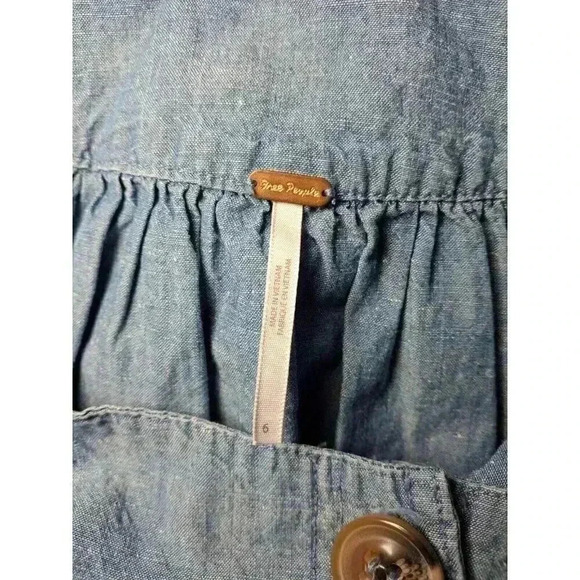 Free People Carolina Chambray Mini Dress denim button down size 6 academia - Picture 4 of 12